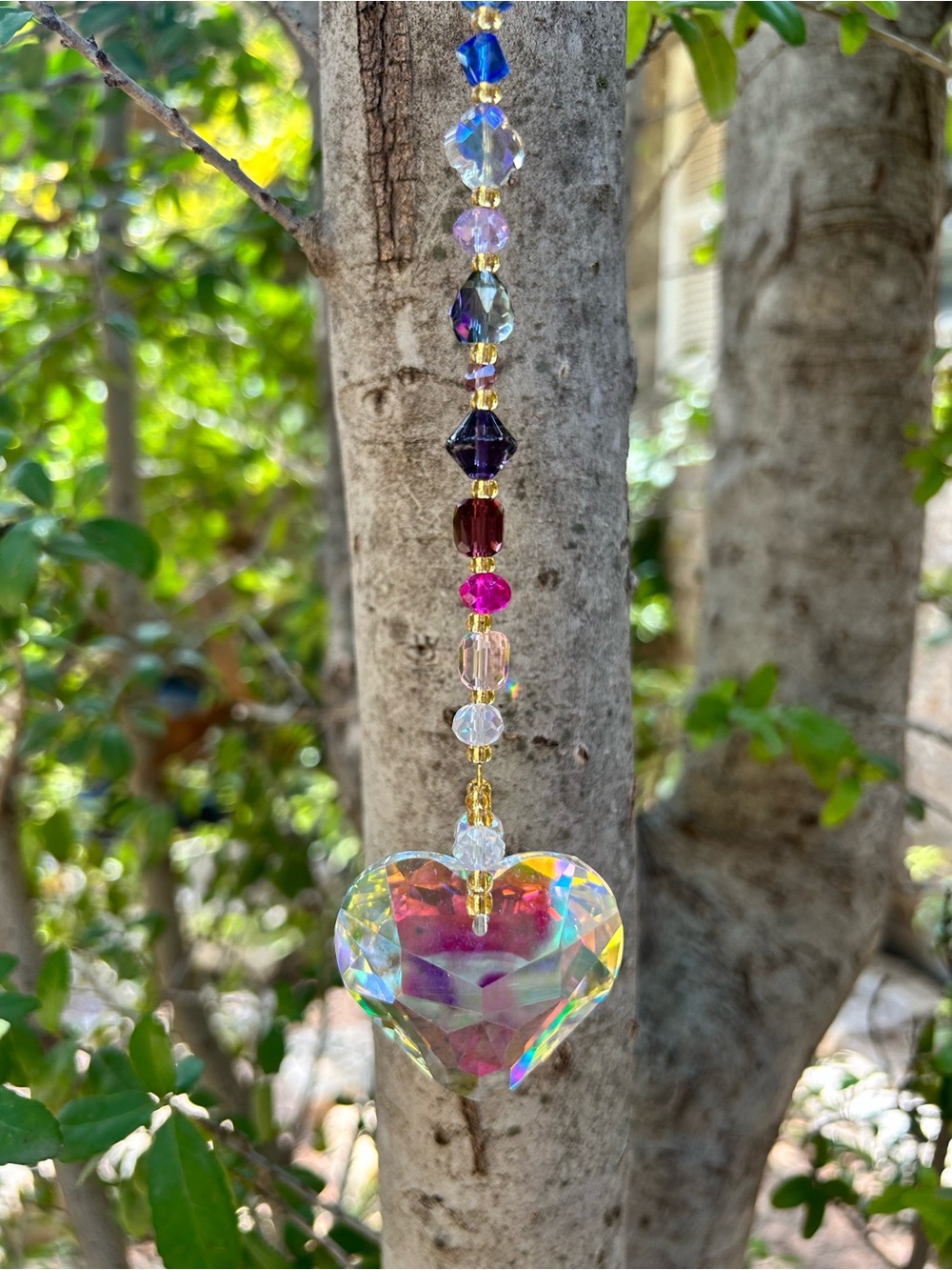15.5” Rainbow Heart Prism Crystal Beaded Suncatcher Sun Charm Decor